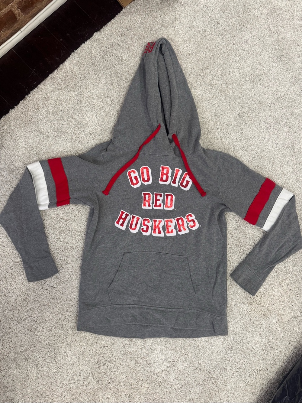 PINK Victoria's Secret Gray Hoodie with Red & White Accents